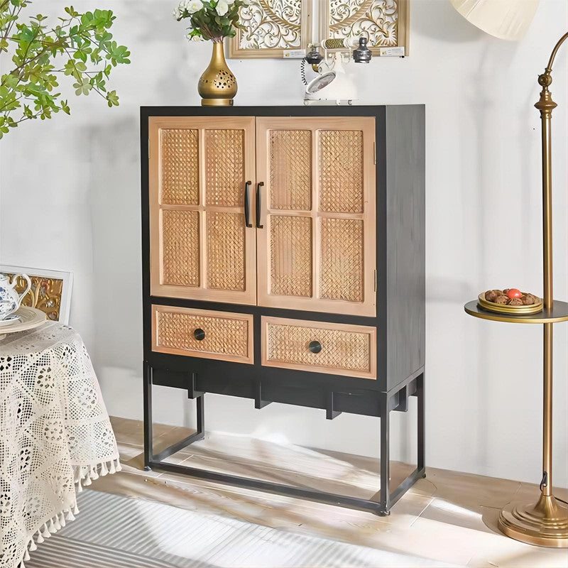 Accent Metal Wooden Storage Hallway Entry Buffet Cabinet Furniture with Drawer and Door