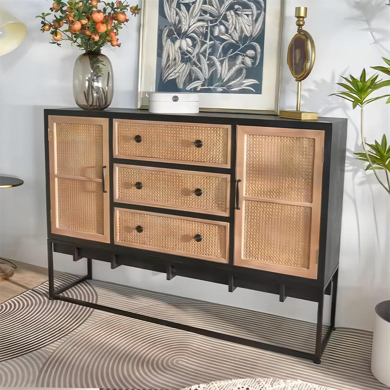 Living Room Entrance Furniture Modern Antique Wood and Metal Rectangular Storage Console Table with Drawers