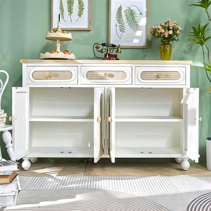 Multi-functional Classic White Solid Wood Sideboard Furniture Rustic Storage Side Cabinet