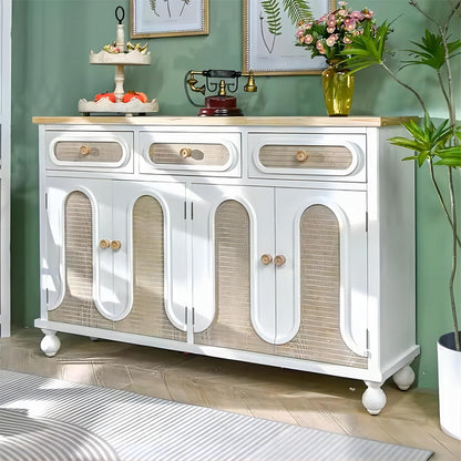 Multi-functional Classic White Solid Wood Sideboard Furniture Rustic Storage Side Cabinet