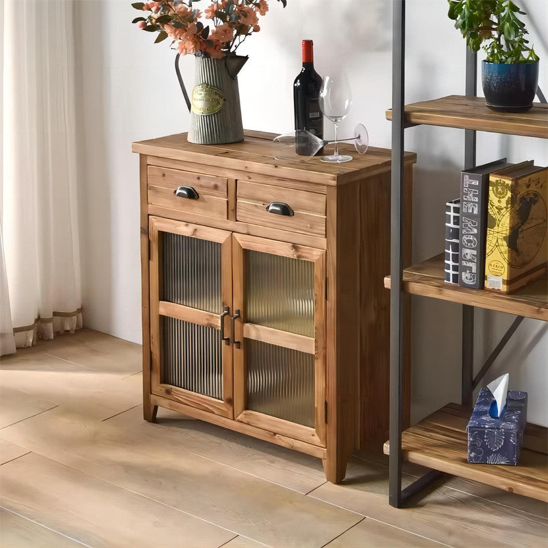 Rustic Style Recycled Pine Wooden Living Room Cabinet with Drawer