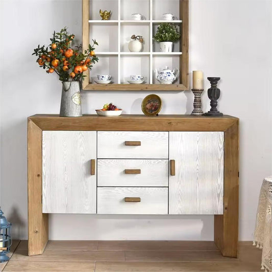 Contemporary Custom White Color Drawer and Door Natural Wood Entrance Console Side Table Modern