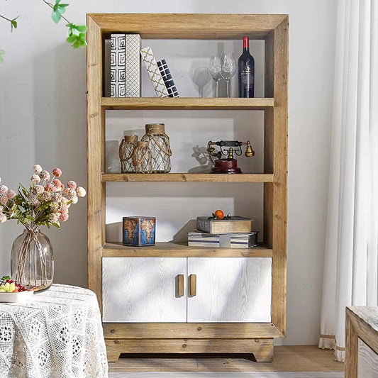 New Arrivals Rustic Living Room Wooden Three Tier Shelves Storage Display Cabinets with White Door