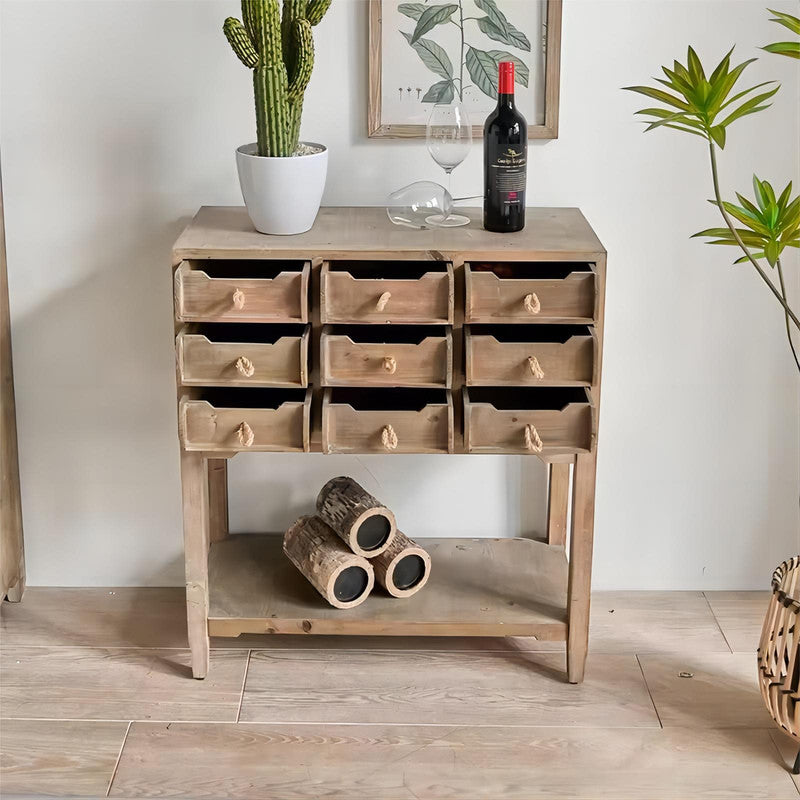 Farmhouse Rustic 9 Drawers Old Wood Entrance Console Table Furniture for Living Room