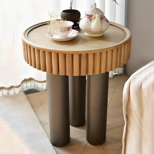 Accent Home Furniture Farmhouse Rustic Vintage Style Round Shape Solid Wooden Coffee End Tables