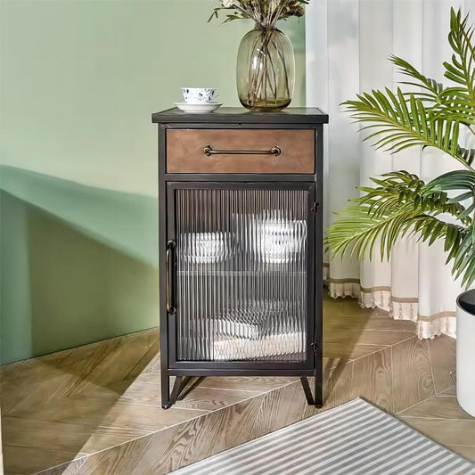 New Design Vintage Industry Furniture Small Living Room Kitchen Metal Storage Cabinet with Glass Door