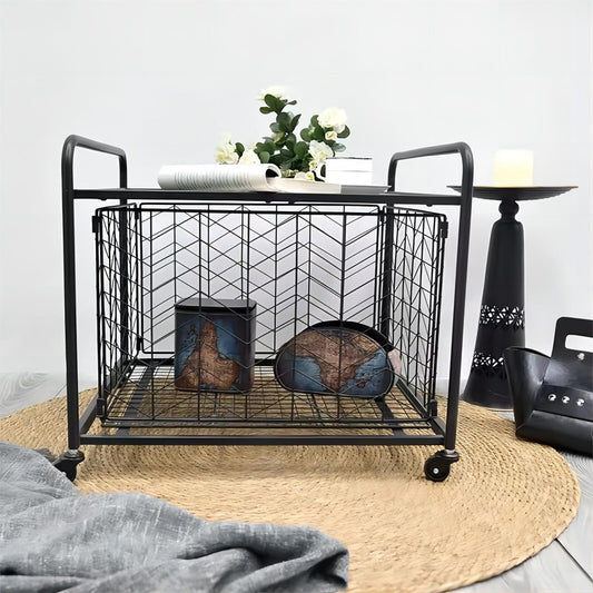 Metal Kitchen Bedroom Nightstand Drawer Chest Modern Black Frame Storage Side Table Cabinet with Universal Wheel